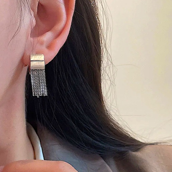 Sterling Silver Chain Tassel Fringe Punk Earrings - Picture 5 of 6